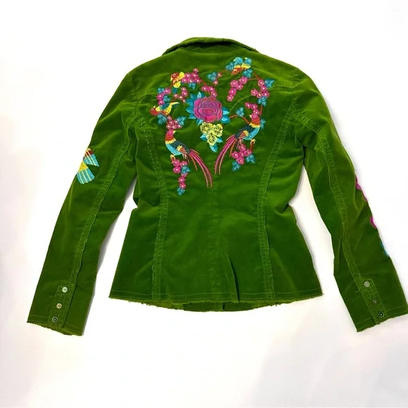 Johnny Was Green Floral Bird Pheasant Peacock Embroidered Blazer Jacket Small - Picture 3 of 11